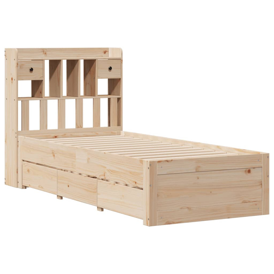 Bed met boekenkast zonder matras massief grenenhout 75x190 cm
