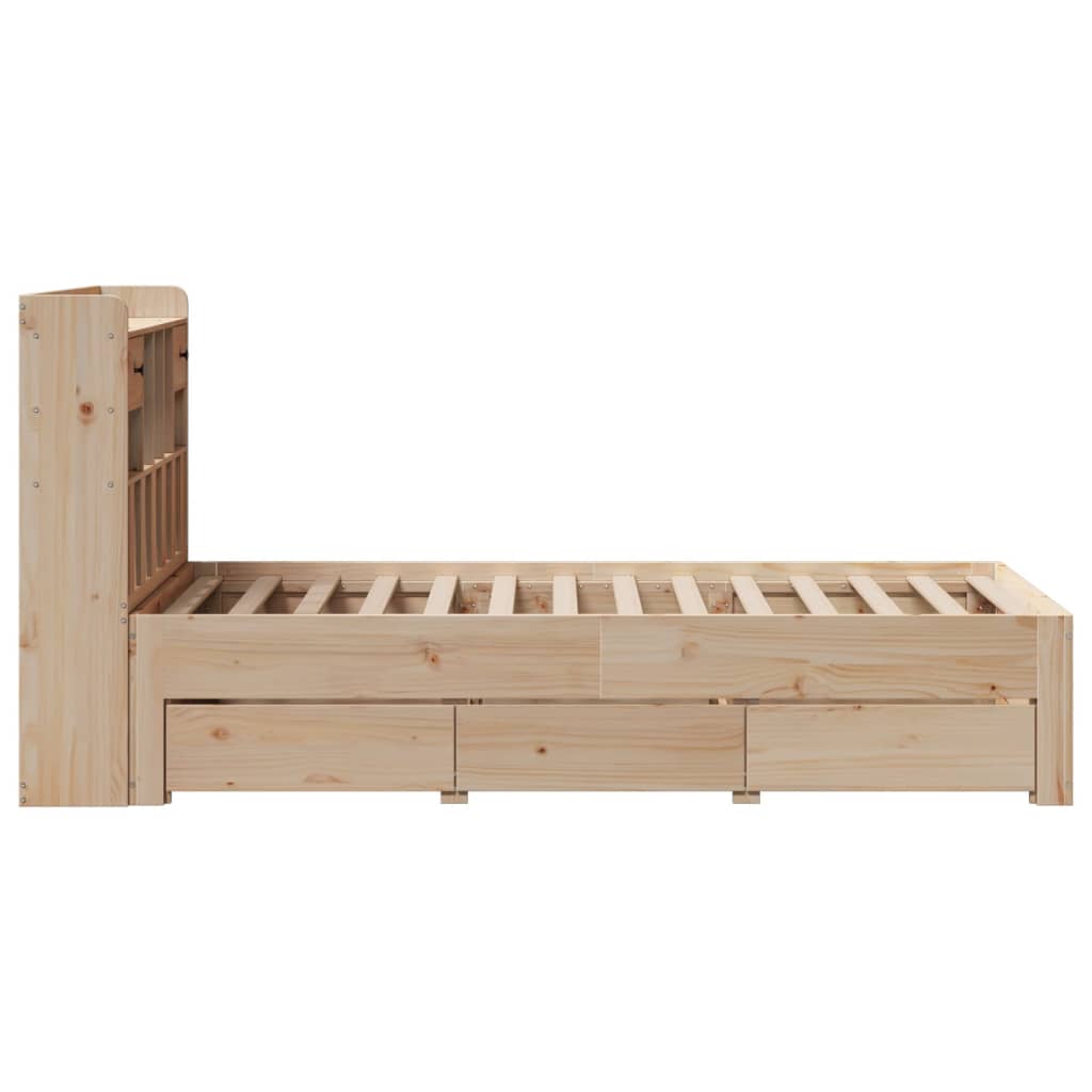 Bed met boekenkast zonder matras massief grenenhout 75x190 cm
