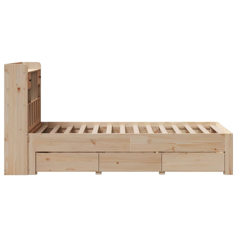 Bed met boekenkast zonder matras massief grenenhout 75x190 cm