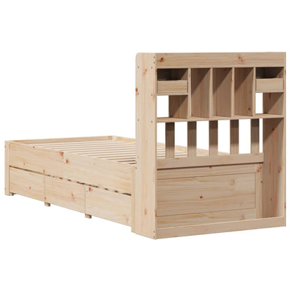 Bed met boekenkast zonder matras massief grenenhout 75x190 cm