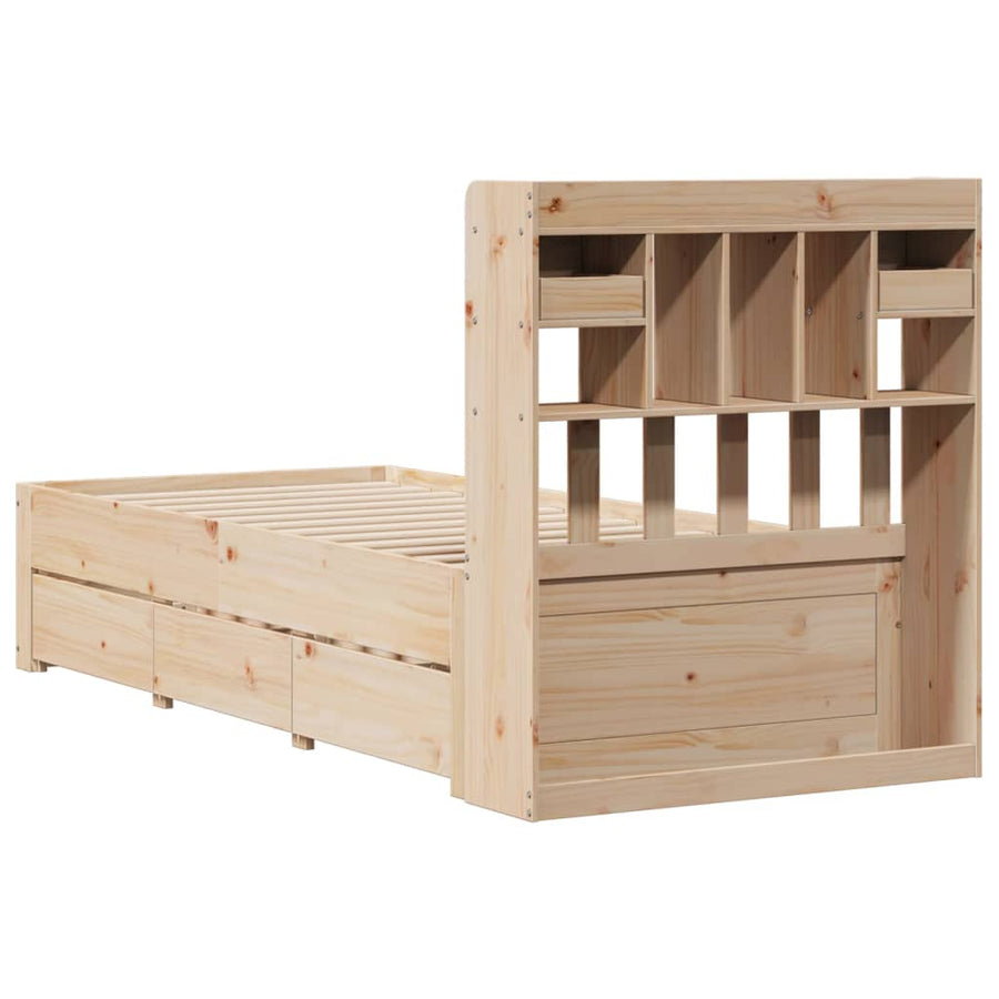 Bed met boekenkast zonder matras massief grenenhout 75x190 cm