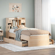 Bed 75x190 cm massief grenenhout met boekenkast en lades