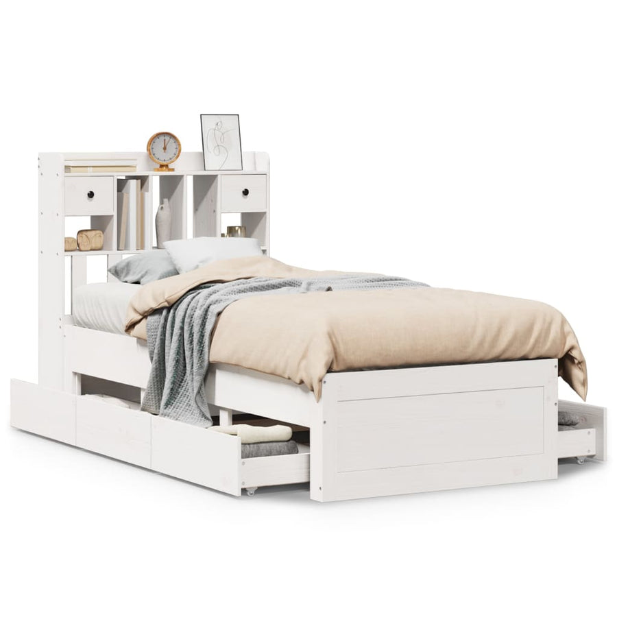 Bed met boekenkast zonder matras grenenhout wit 75x190 cm