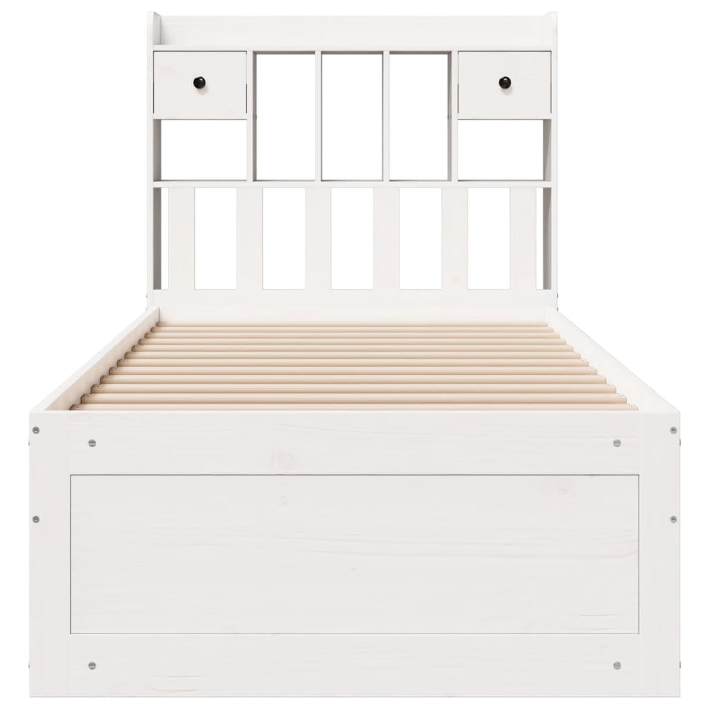 Bed met boekenkast zonder matras grenenhout wit 75x190 cm