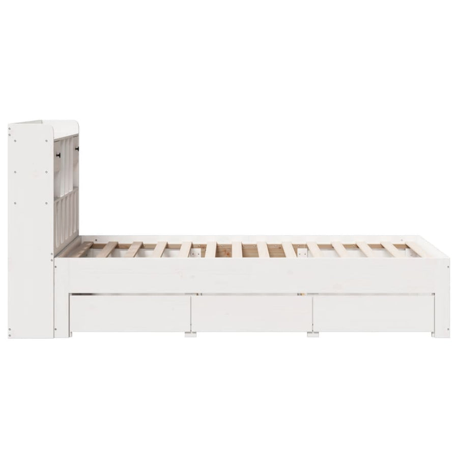 Bed met boekenkast zonder matras grenenhout wit 75x190 cm