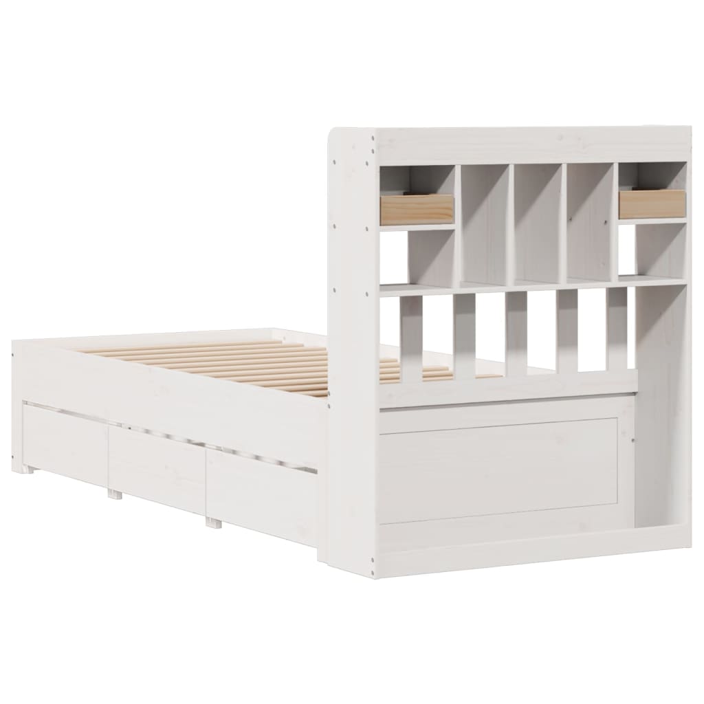 Bed met boekenkast zonder matras grenenhout wit 75x190 cm