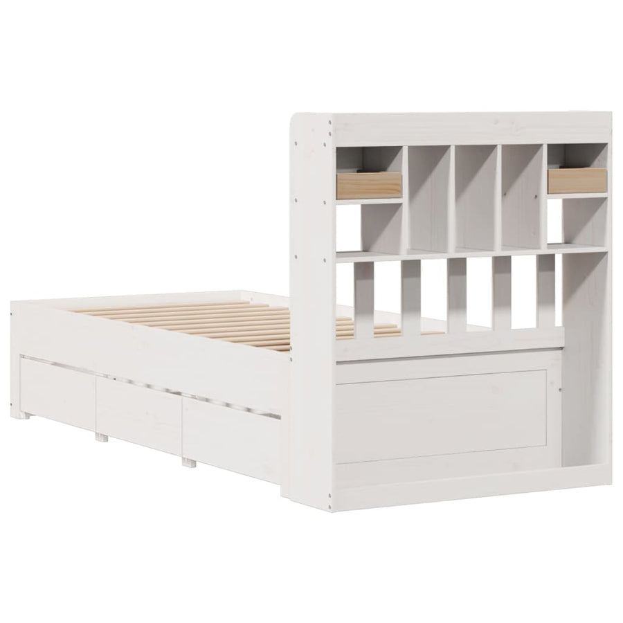Bed met boekenkast zonder matras grenenhout wit 75x190 cm