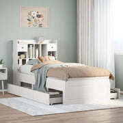 Bed 75x190 cm grenenhout wit met boekenkast