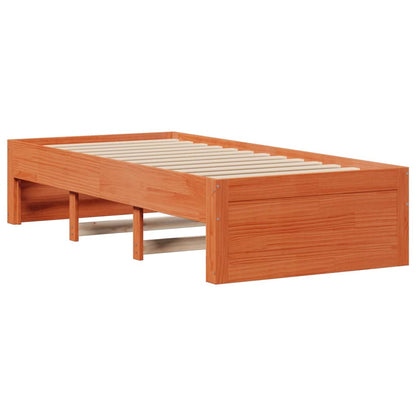 Bed met boekenkast zonder matras grenenhout wasbruin 75x190 cm