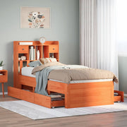 Bed met boekenkast grenenhout wasbruin 75x190 cm