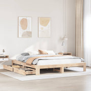 Bedframe massief grenenhout 200x200 cm met lades