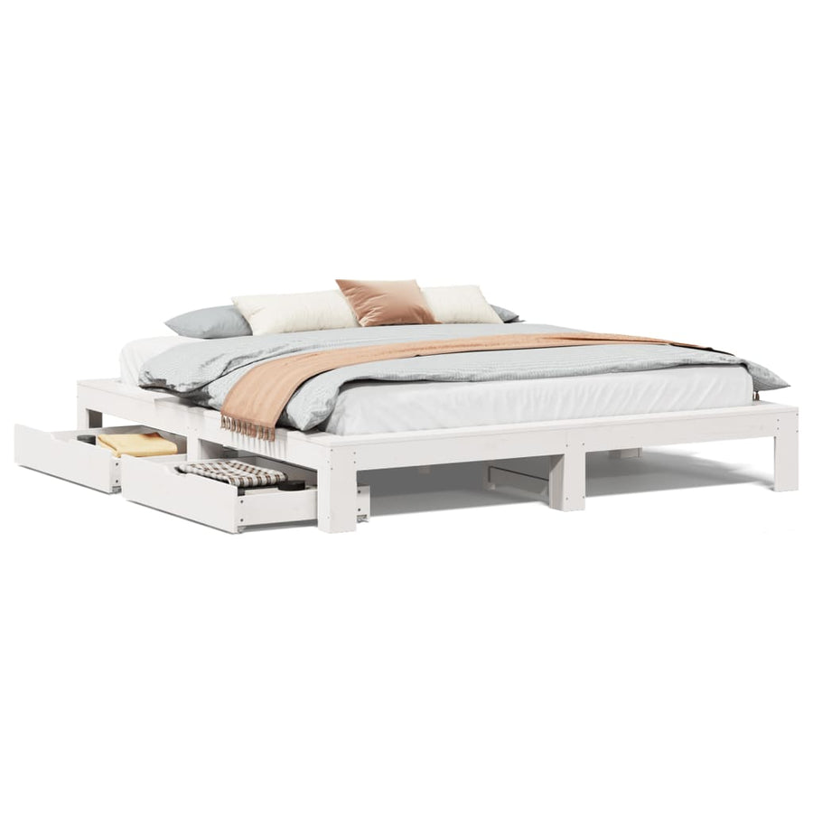 Bedframe zonder matras massief grenenhout wit 200x200 cm