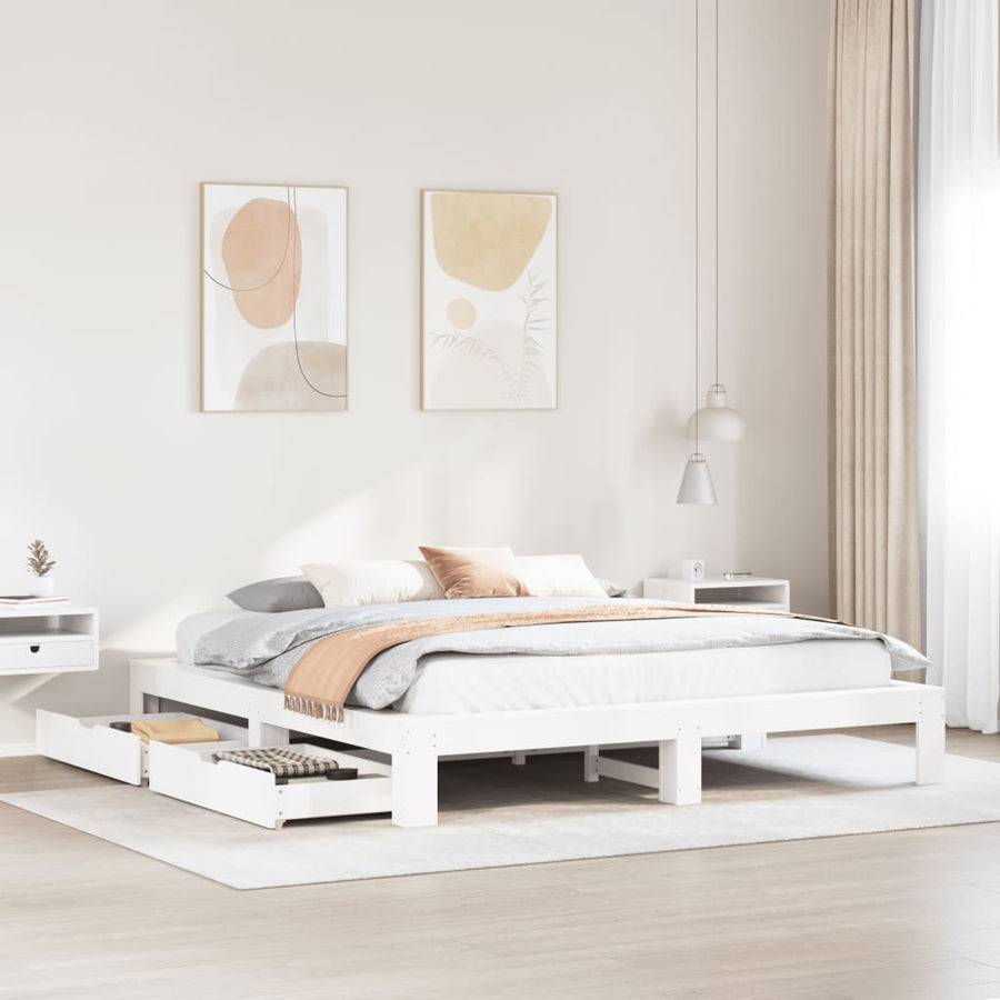 Bedframe zonder matras massief grenenhout wit 200x200 cm