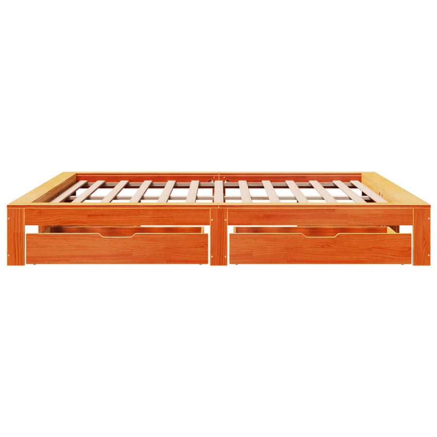 Bedframe zonder matras massief grenenhout wasbruin 200x200 cm