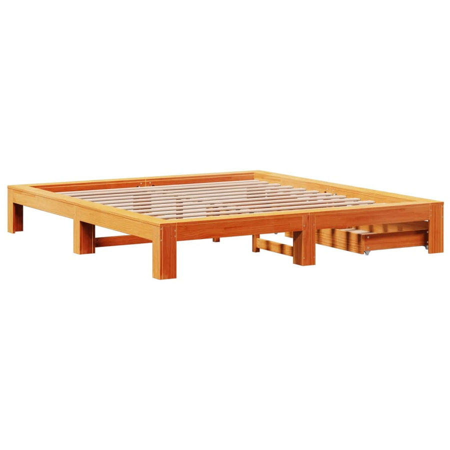 Bedframe zonder matras massief grenenhout wasbruin 200x200 cm