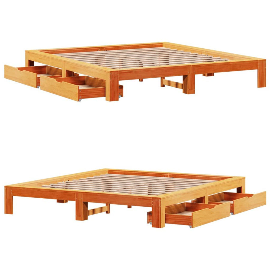 Bedframe zonder matras massief grenenhout wasbruin 200x200 cm