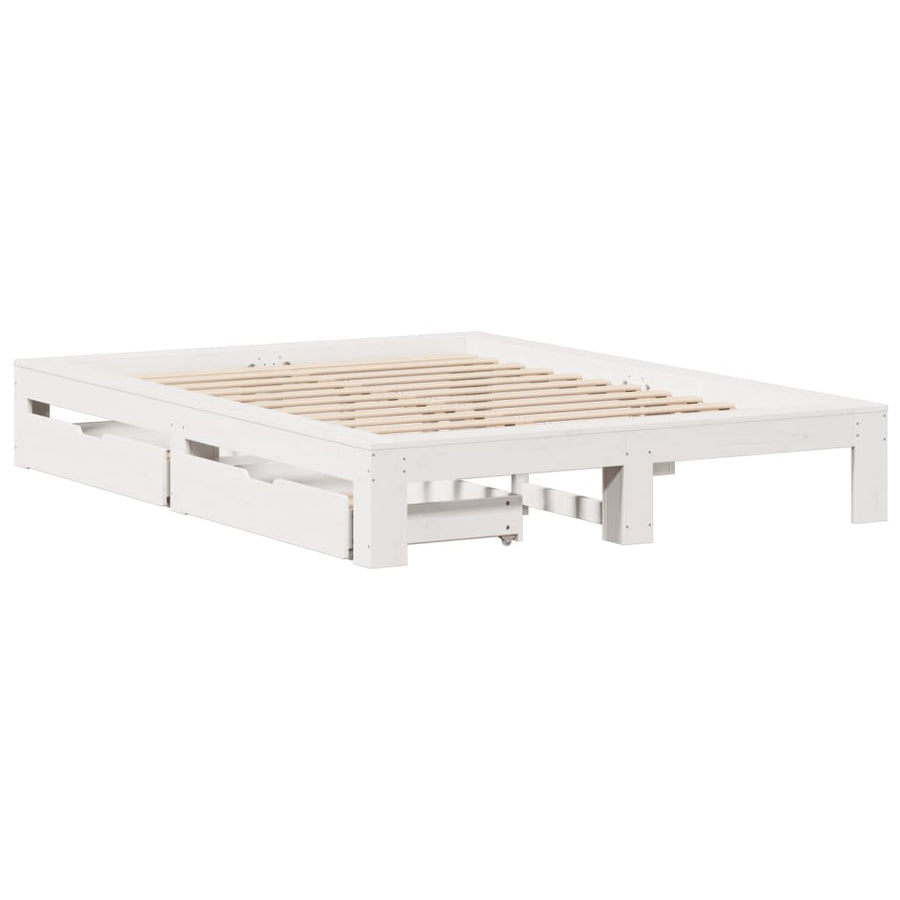 Bedframe zonder matras massief grenenhout wit 160x200 cm