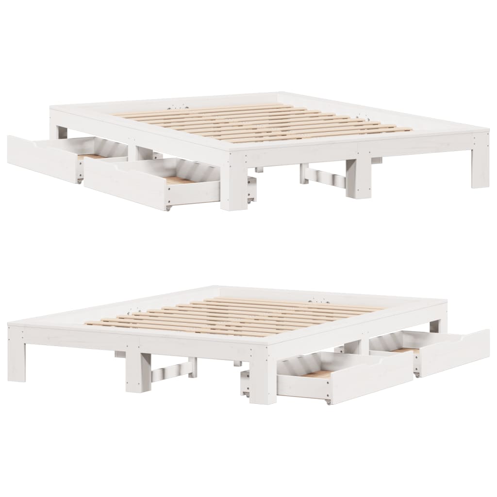 Bedframe zonder matras massief grenenhout wit 160x200 cm