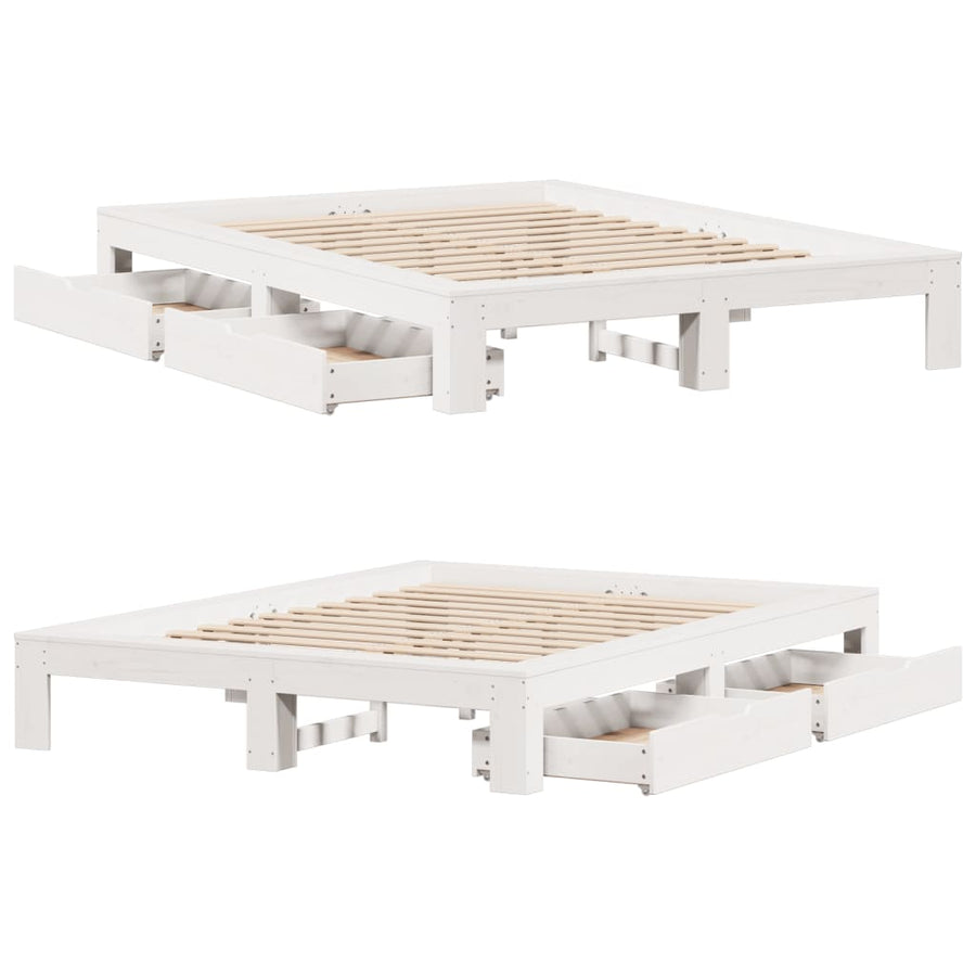 Bedframe zonder matras massief grenenhout wit 160x200 cm