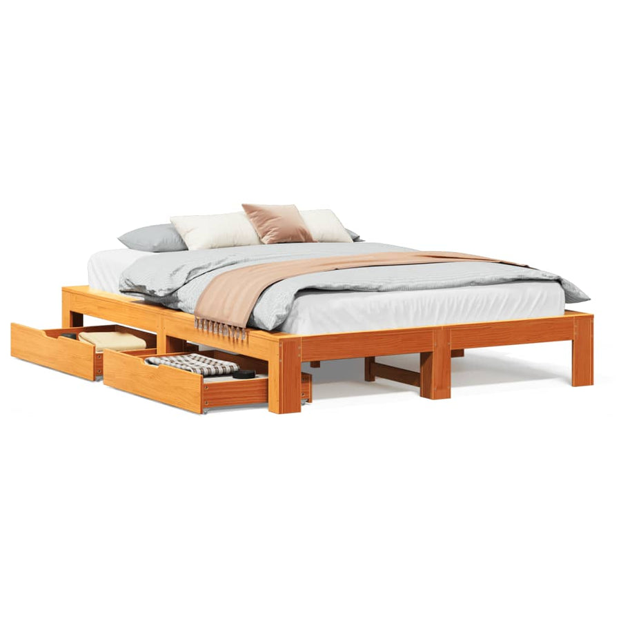 Bedframe zonder matras massief grenenhout wasbruin 160x200 cm