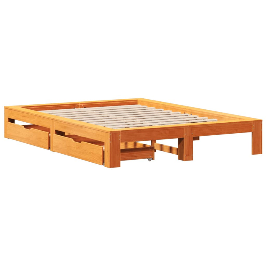 Bedframe zonder matras massief grenenhout wasbruin 160x200 cm