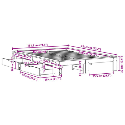 Bedframe zonder matras massief grenenhout wasbruin 160x200 cm