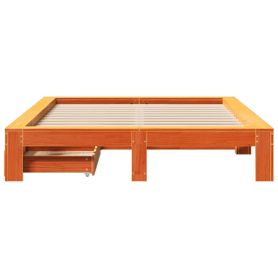 Bedframe zonder matras massief grenenhout wasbruin 160x200 cm