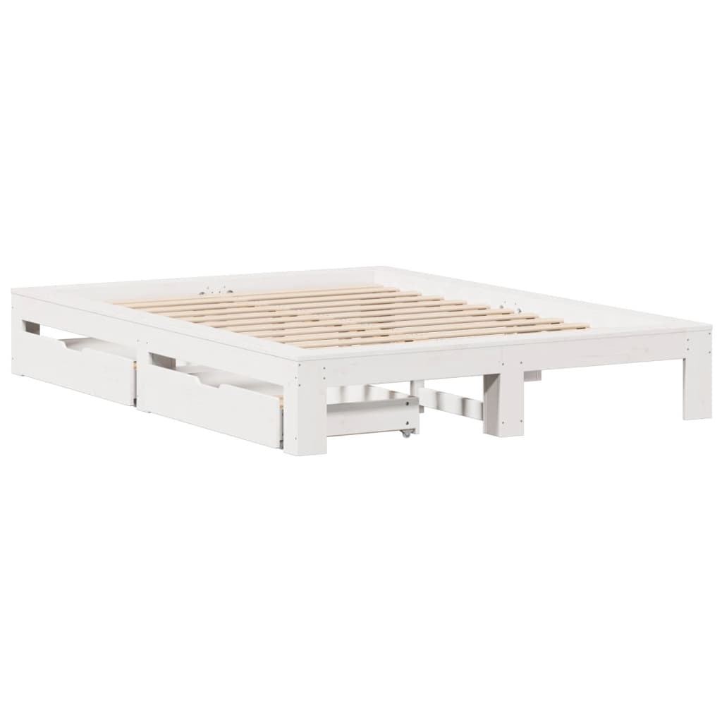 Bedframe zonder matras massief grenenhout wit 150x200 cm