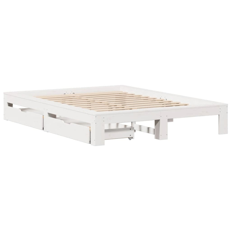 Bedframe zonder matras massief grenenhout wit 150x200 cm