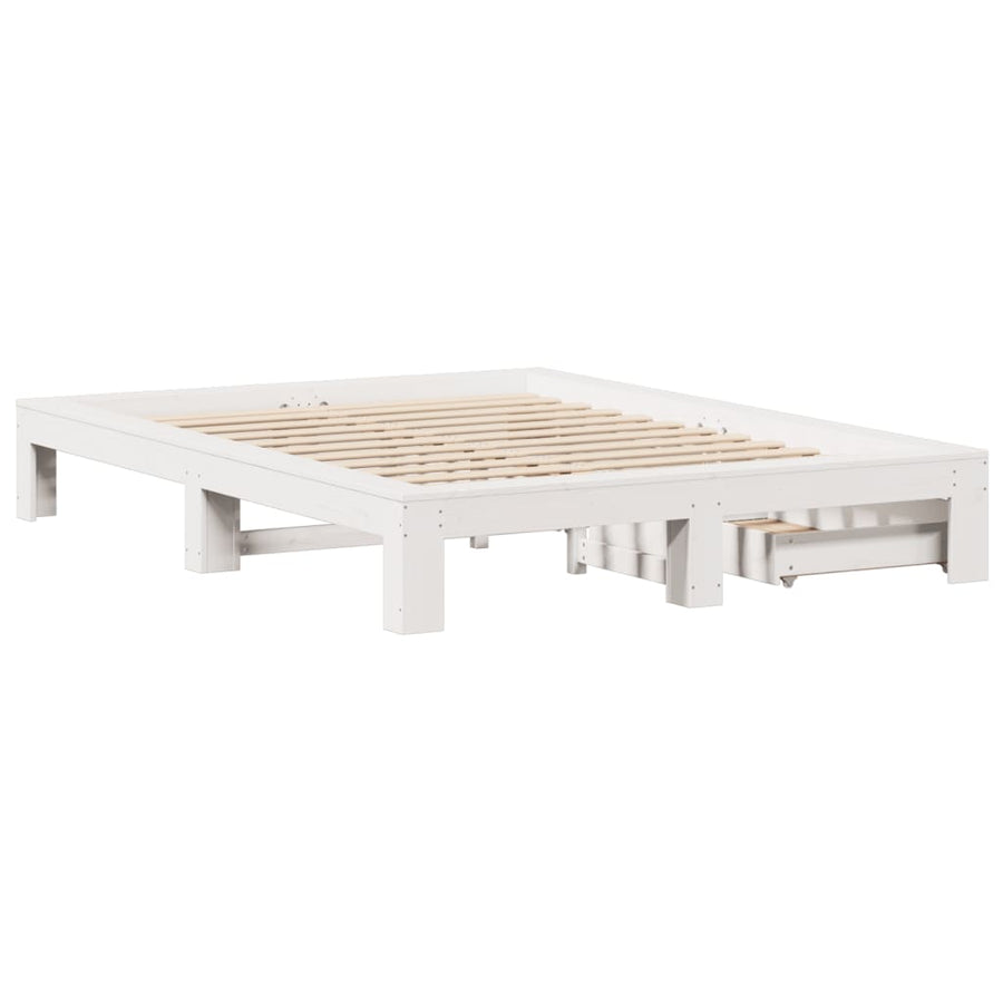 Bedframe zonder matras massief grenenhout wit 150x200 cm