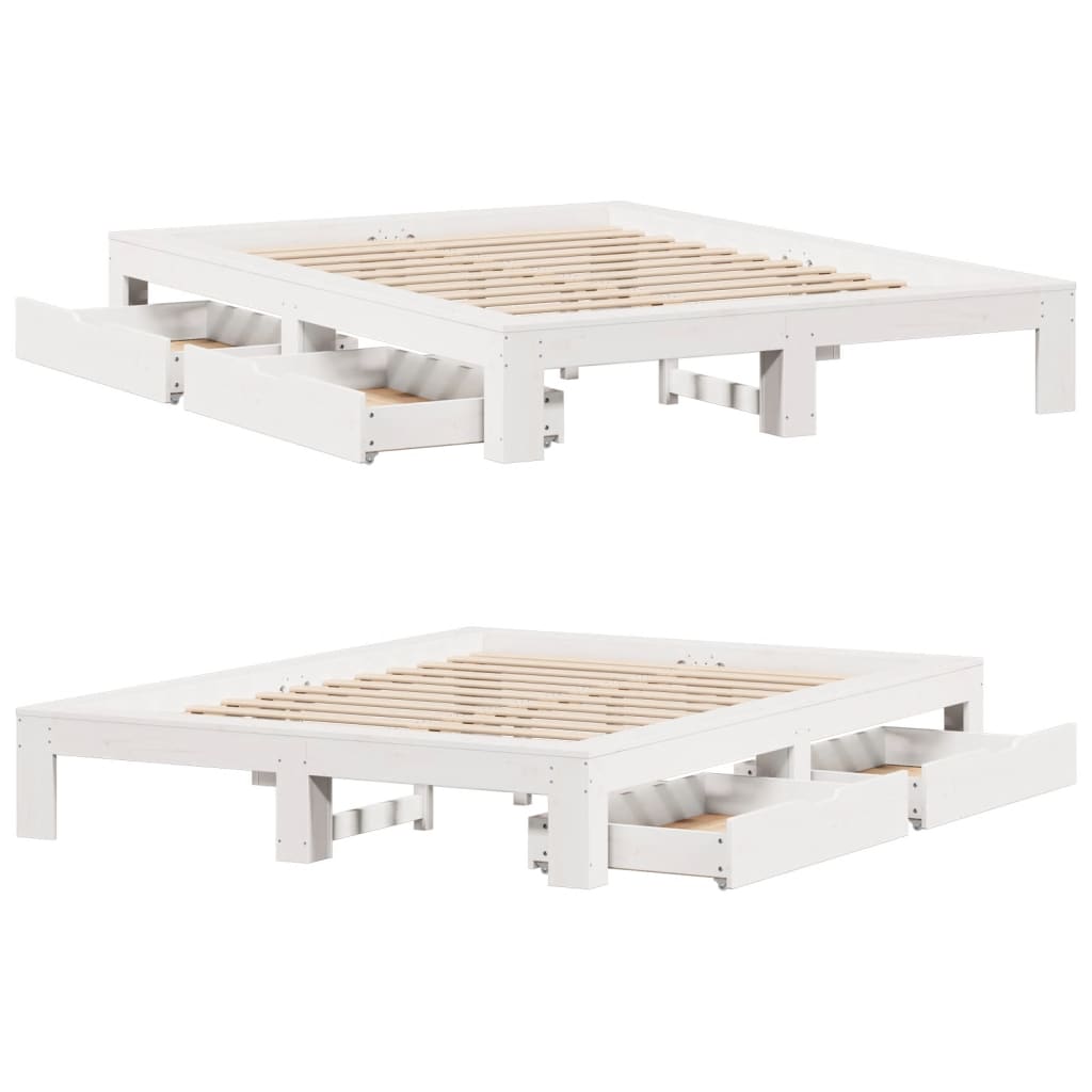 Bedframe zonder matras massief grenenhout wit 150x200 cm