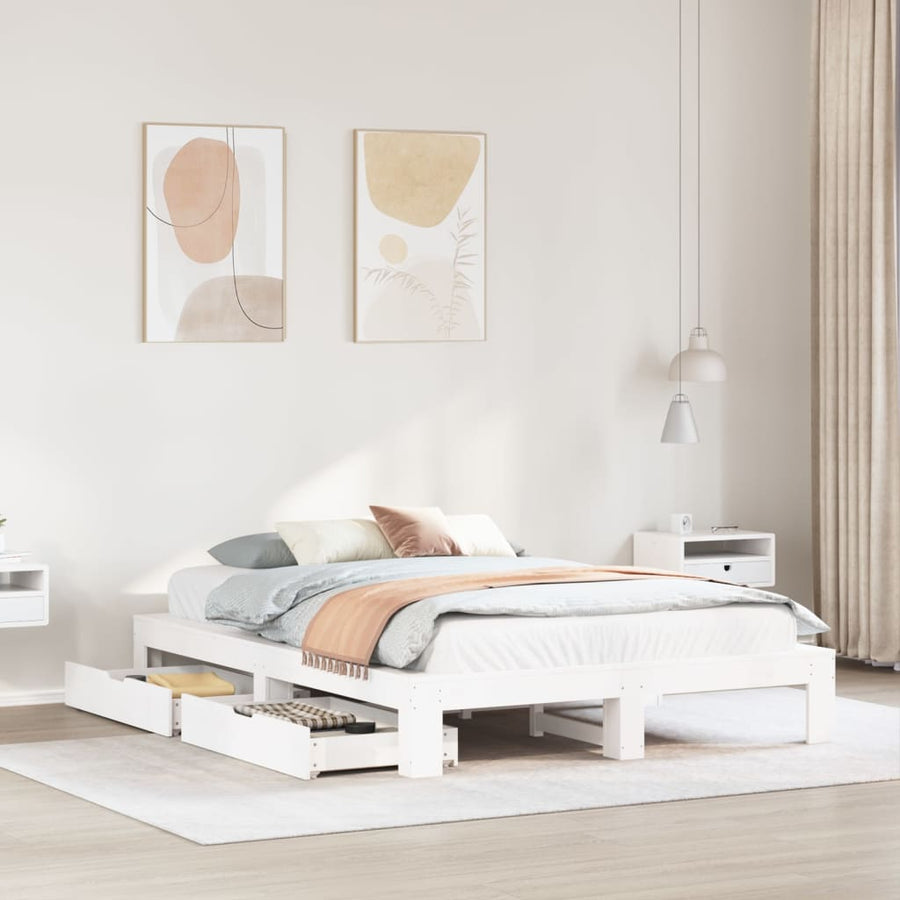 Bedframe zonder matras massief grenenhout wit 150x200 cm