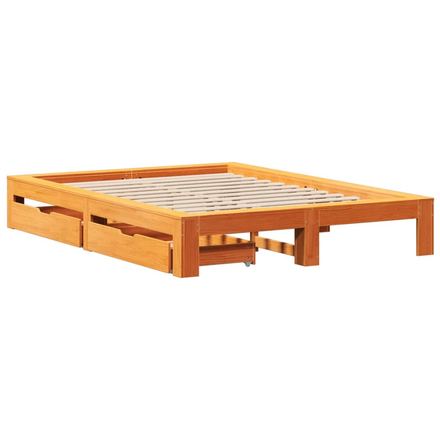 Bedframe zonder matras massief grenenhout wasbruin 150x200 cm