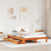 Bedframe massief grenenhout wasbruin 150x200 cm met lades
