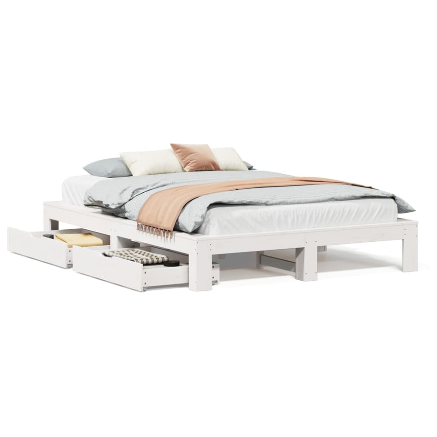 Bedframe zonder matras massief grenenhout wit 140x200 cm