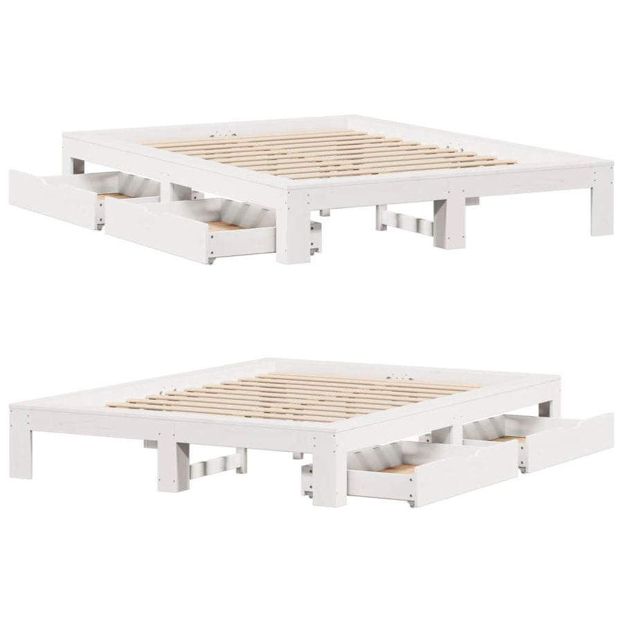 Bedframe zonder matras massief grenenhout wit 140x200 cm
