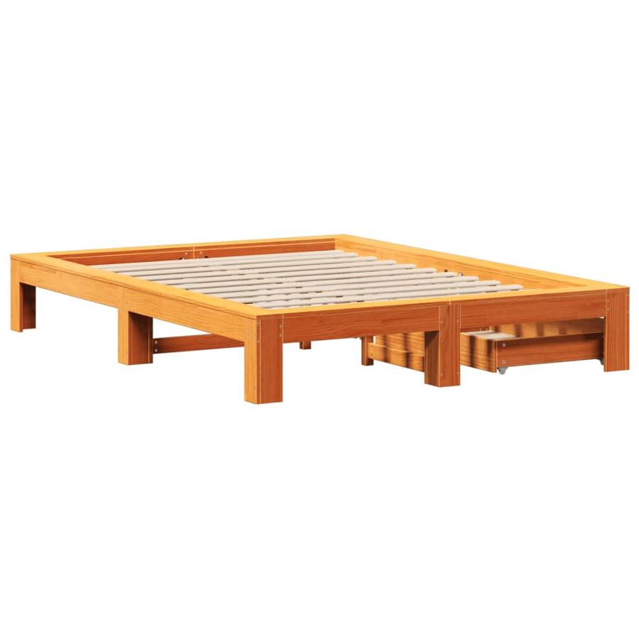 Bedframe zonder matras massief grenenhout wasbruin 140x200 cm