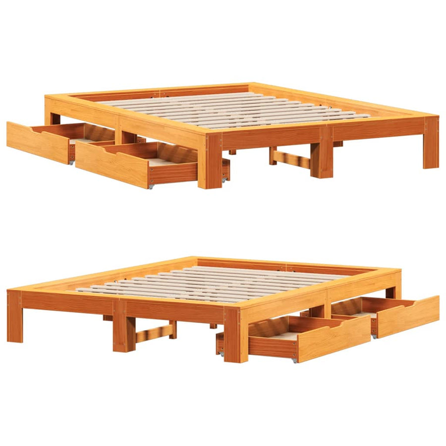 Bedframe zonder matras massief grenenhout wasbruin 140x200 cm