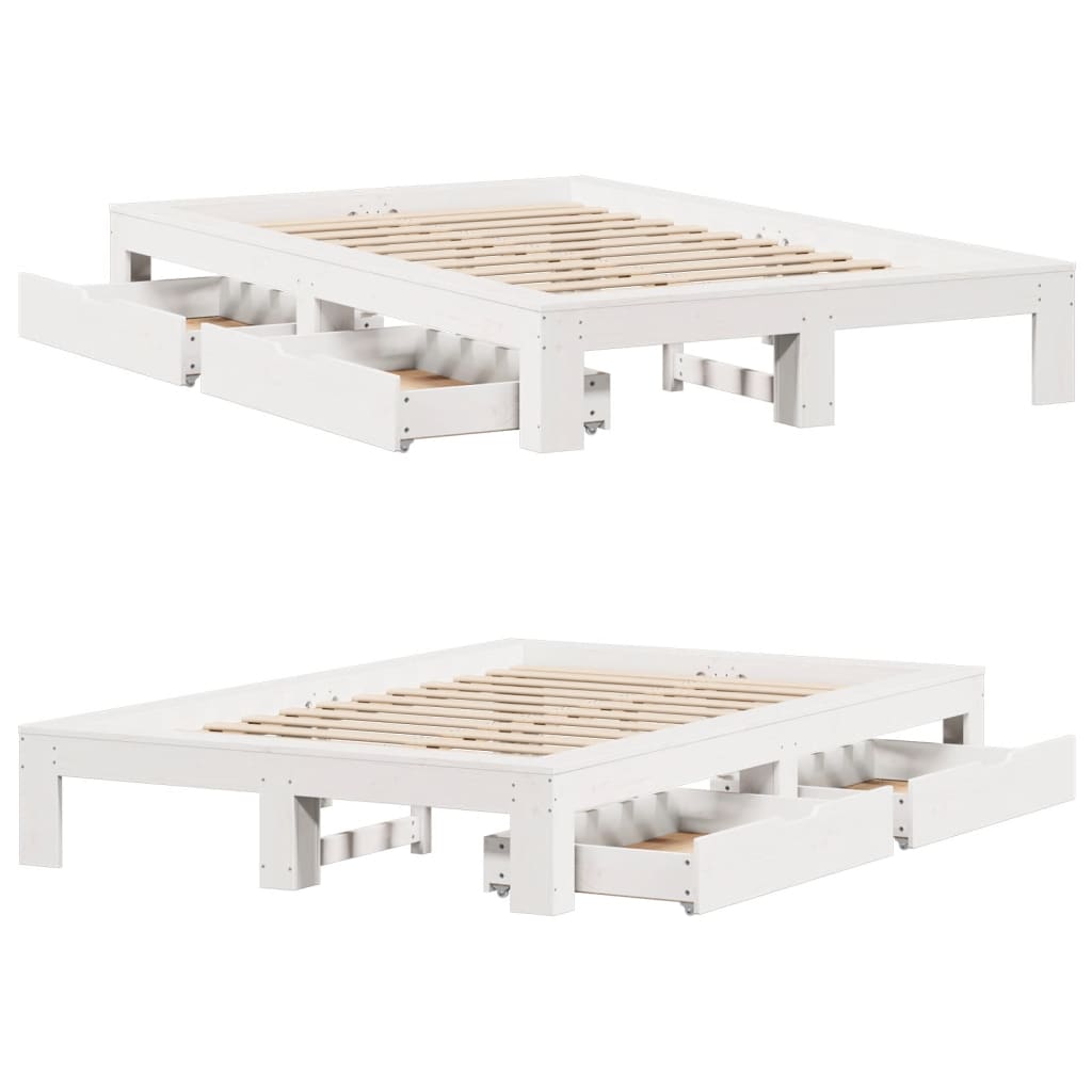 Bedframe zonder matras massief grenenhout wit 120x200 cm