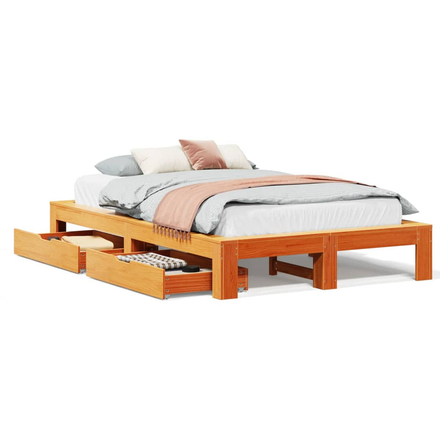 Bedframe zonder matras massief grenenhout wasbruin 120x200 cm