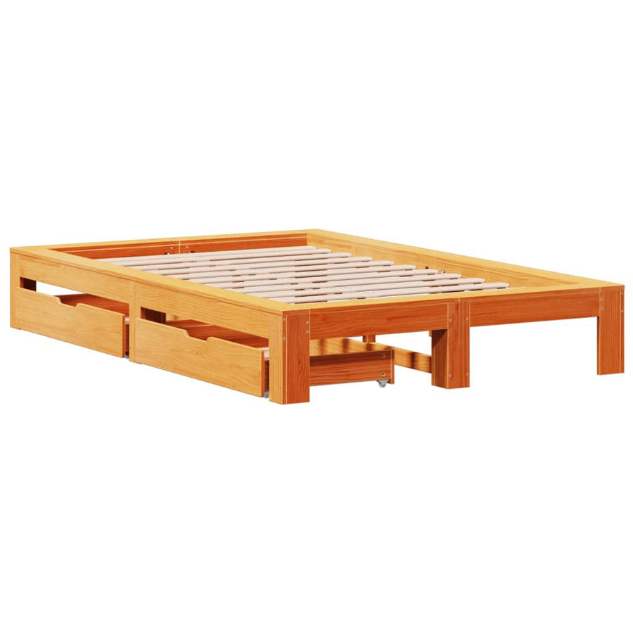 Bedframe zonder matras massief grenenhout wasbruin 120x200 cm