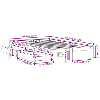Bedframe zonder matras massief grenenhout wasbruin 120x200 cm