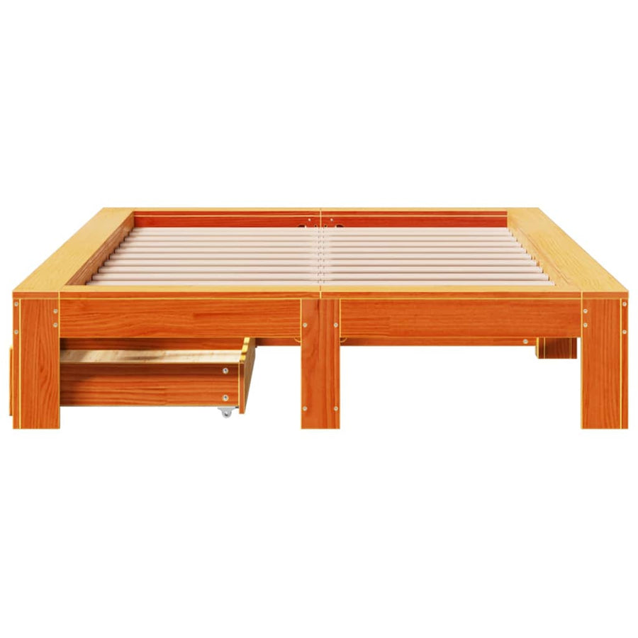 Bedframe zonder matras massief grenenhout wasbruin 120x200 cm
