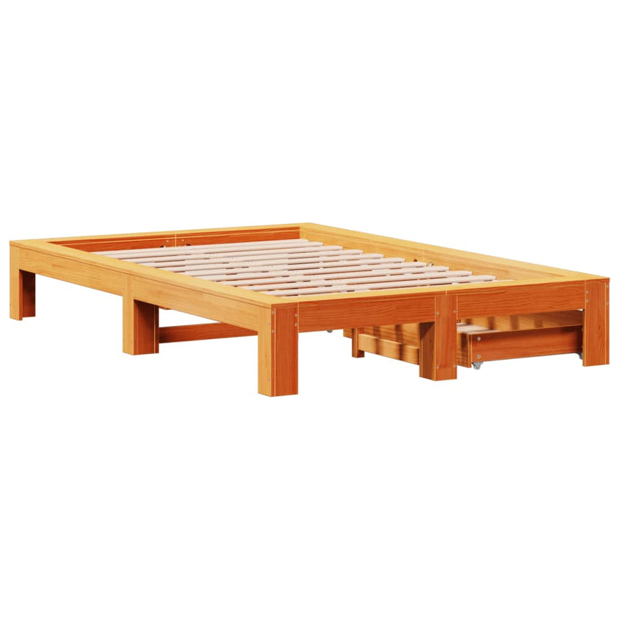 Bedframe zonder matras massief grenenhout wasbruin 120x200 cm