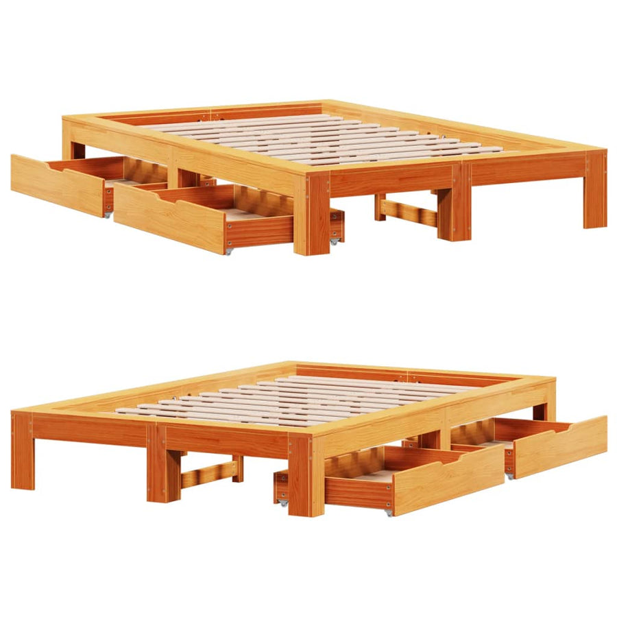 Bedframe zonder matras massief grenenhout wasbruin 120x200 cm