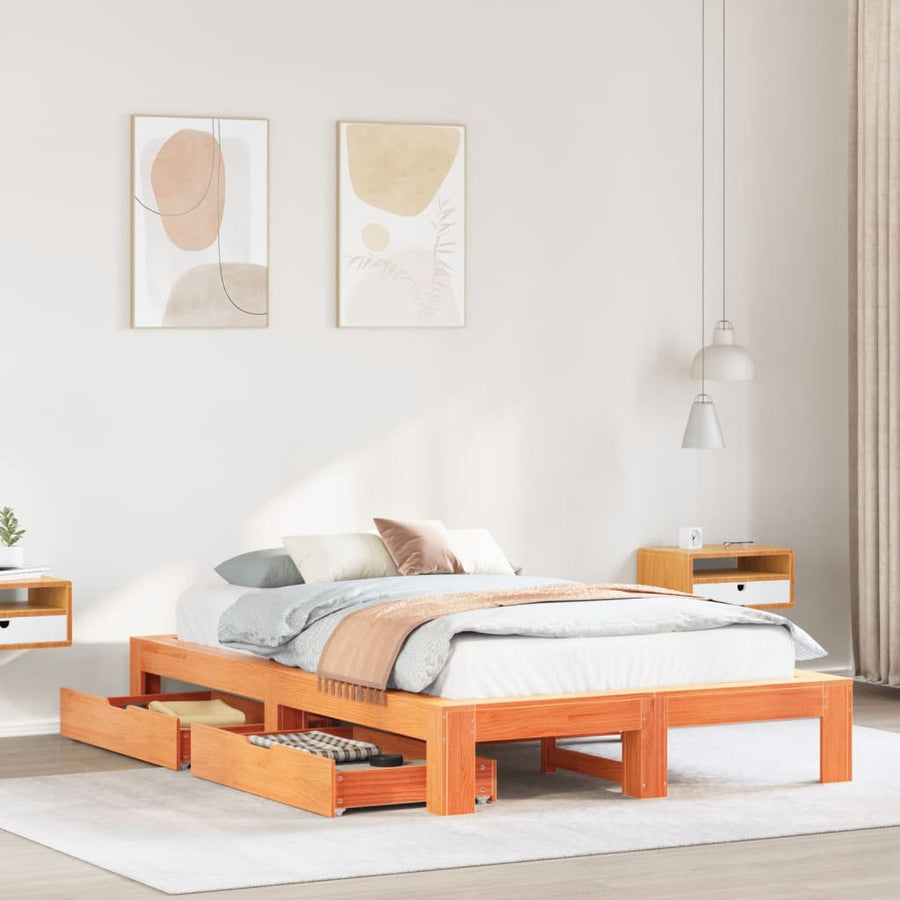 Bedframe zonder matras massief grenenhout wasbruin 120x200 cm
