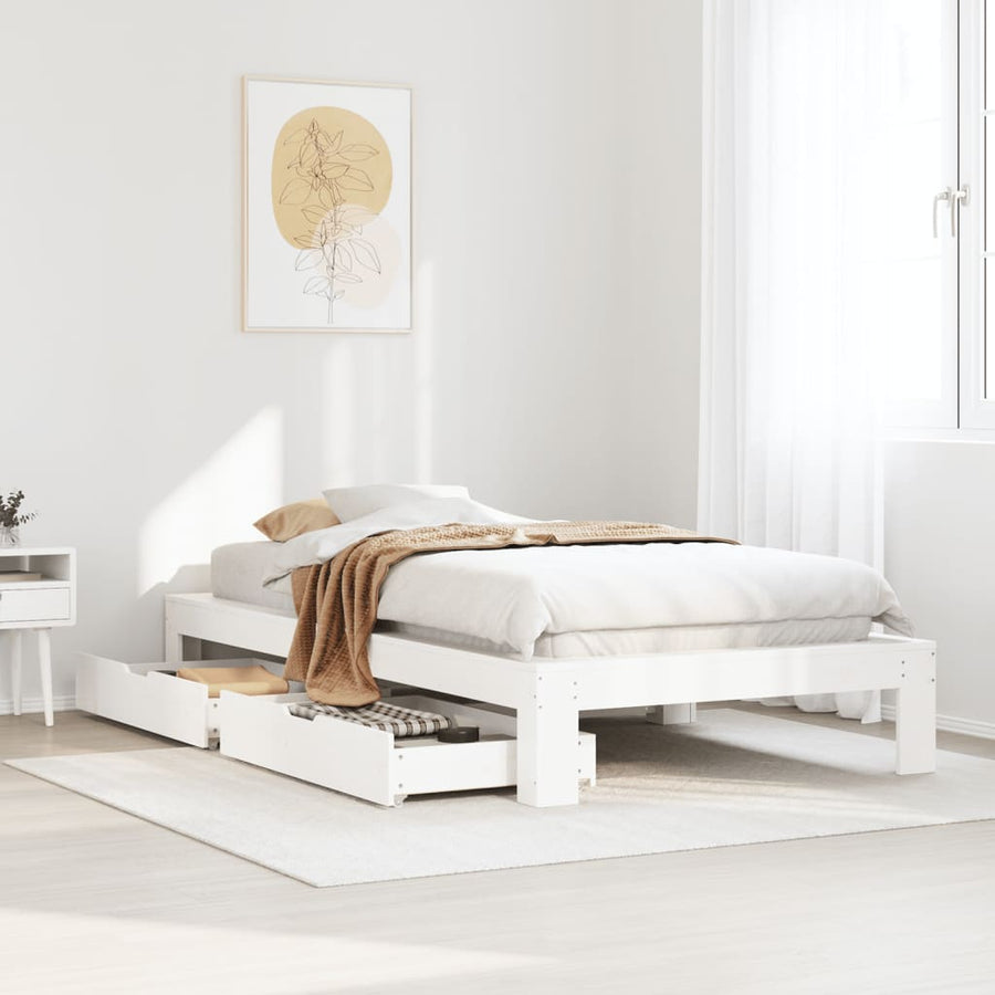 Bedframe zonder matras massief grenenhout wit 140x200 cm