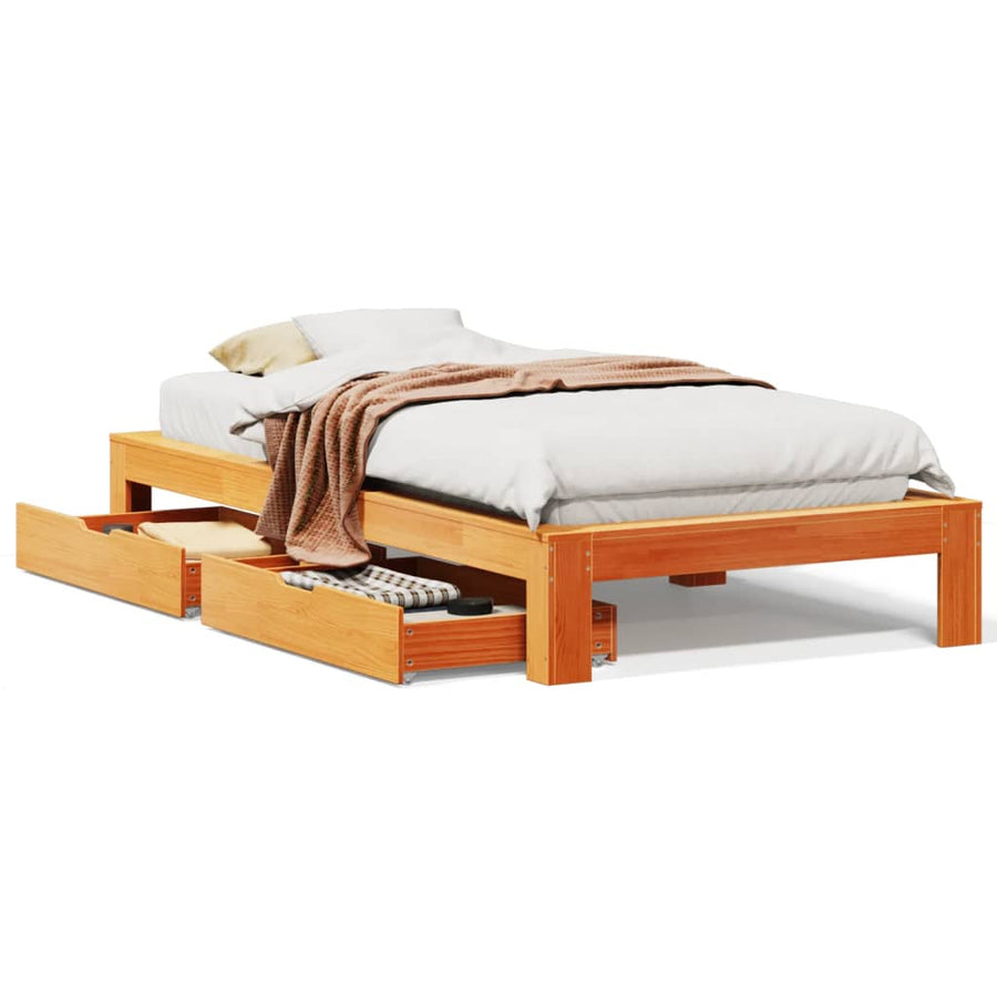 Bedframe zonder matras massief grenenhout wasbruin 100x200 cm