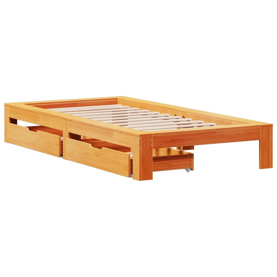 Bedframe zonder matras massief grenenhout wasbruin 100x200 cm