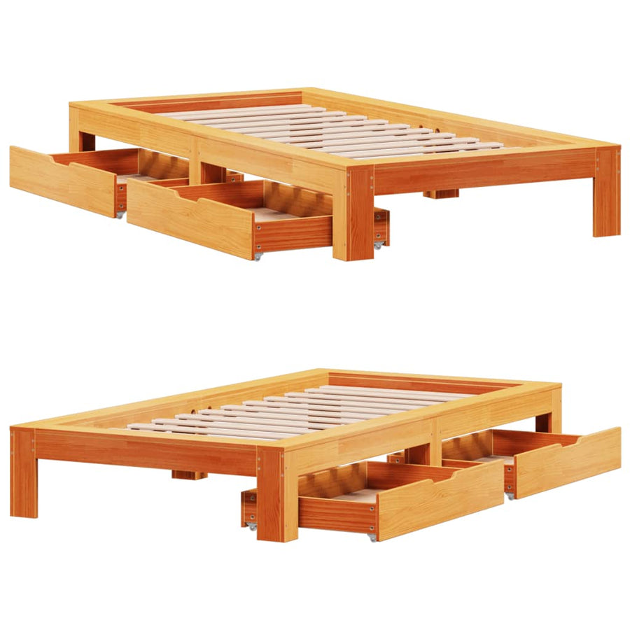 Bedframe zonder matras massief grenenhout wasbruin 100x200 cm